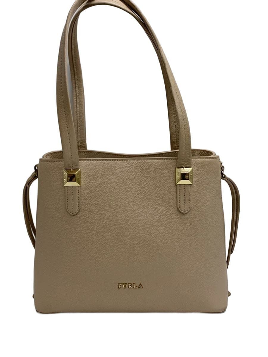 FURLA Tote Bag Leather BEG Inside Stain Corner Scuff With Wear