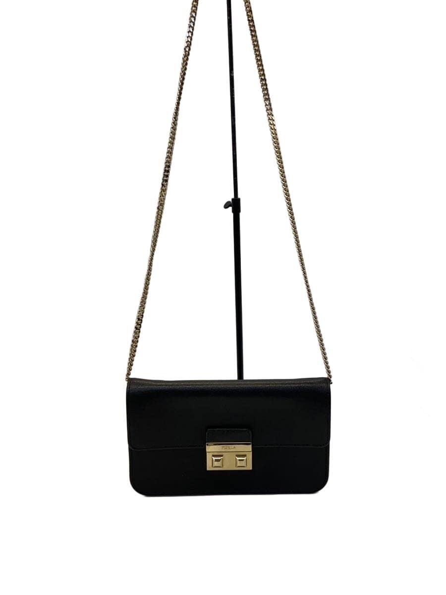 FURLAbella s Chain Shoulder Bag Leather BLK Solid
