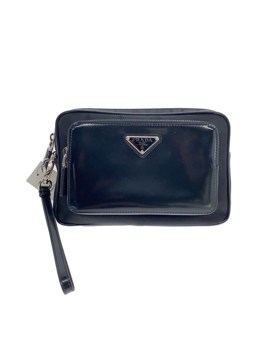 PRADA Second Bag Glass Leather x Nylon BLK 2VF041