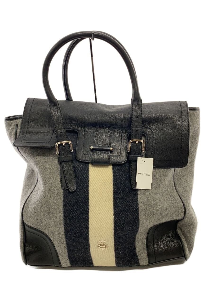 BALLY Tote Bag Wool BLK Stripe Corner Wear