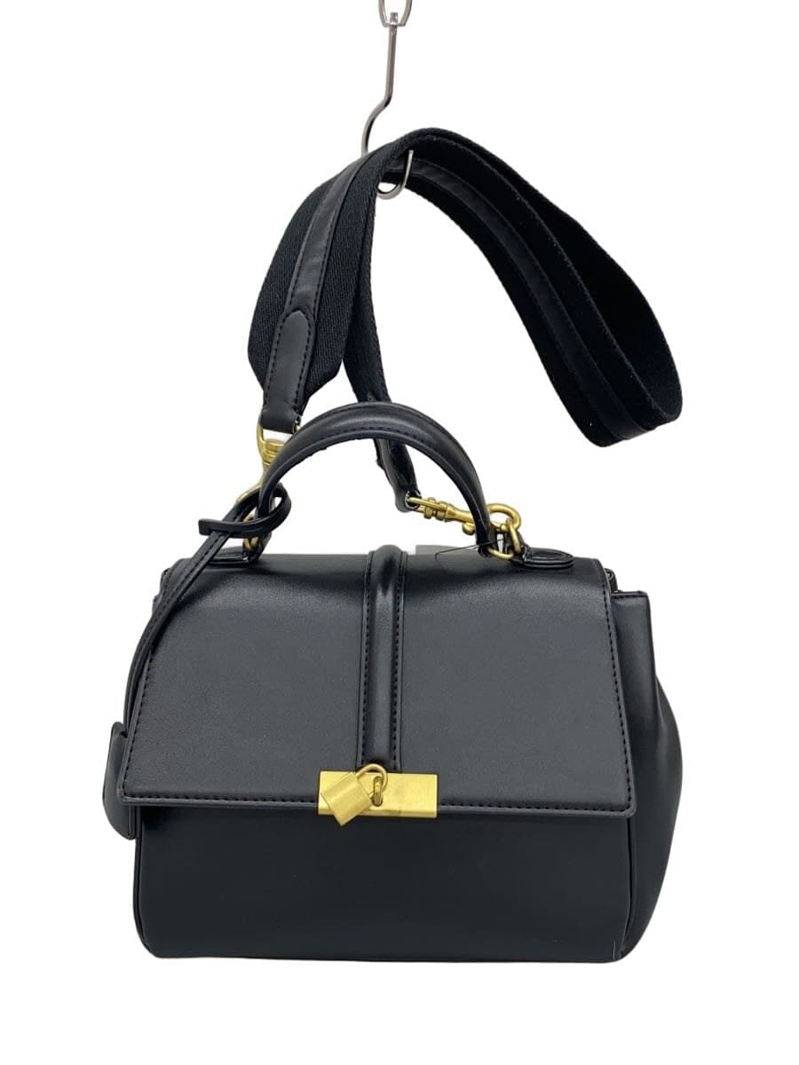 Mila Owen Wide Shoulder Padlock Handbag Faux Leather Black Solid