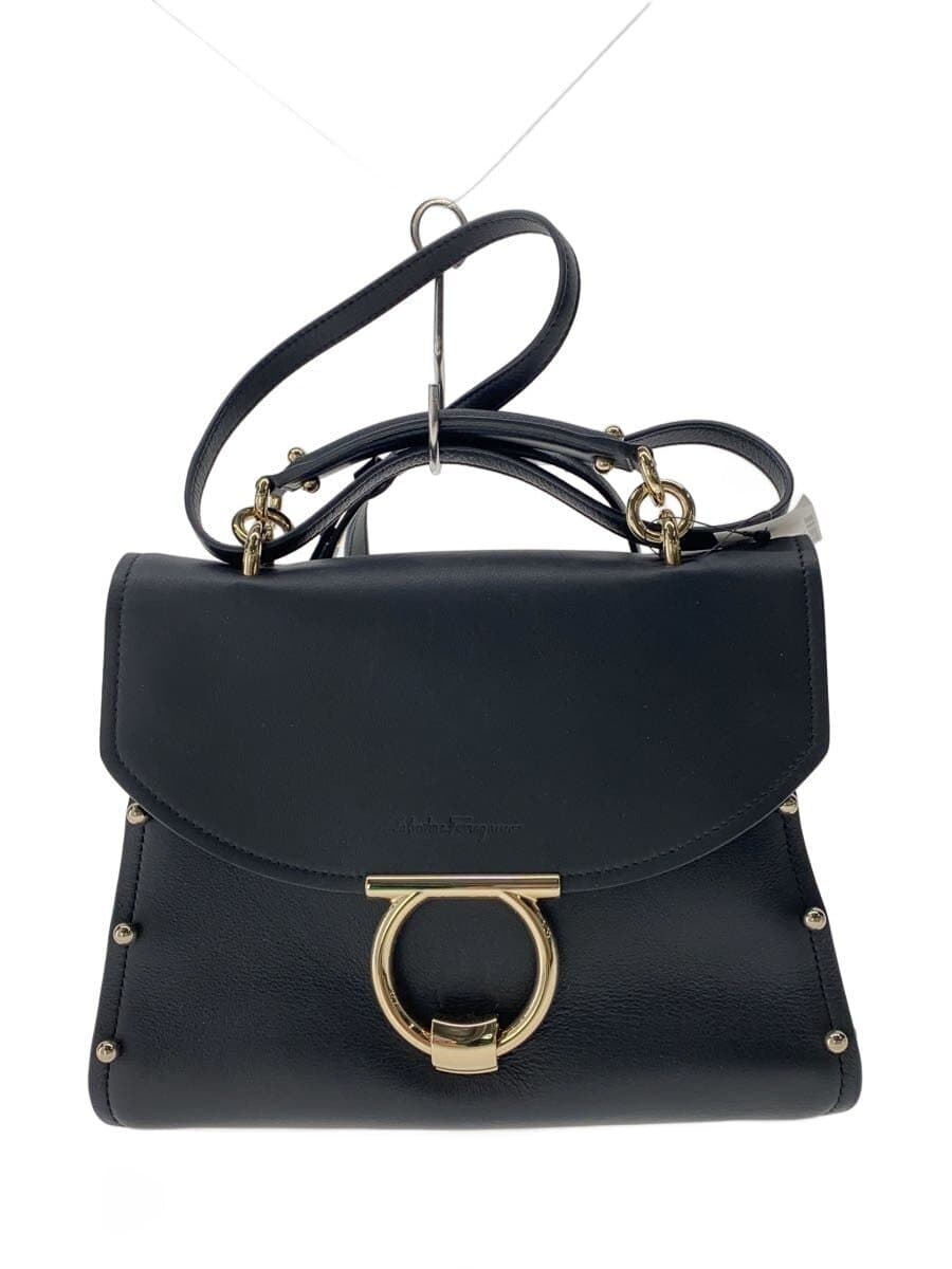 Salvatore Ferragamo Gancini 2-Way Top Handle Bag Studs Shoulder Bag Leather DY-21 H528