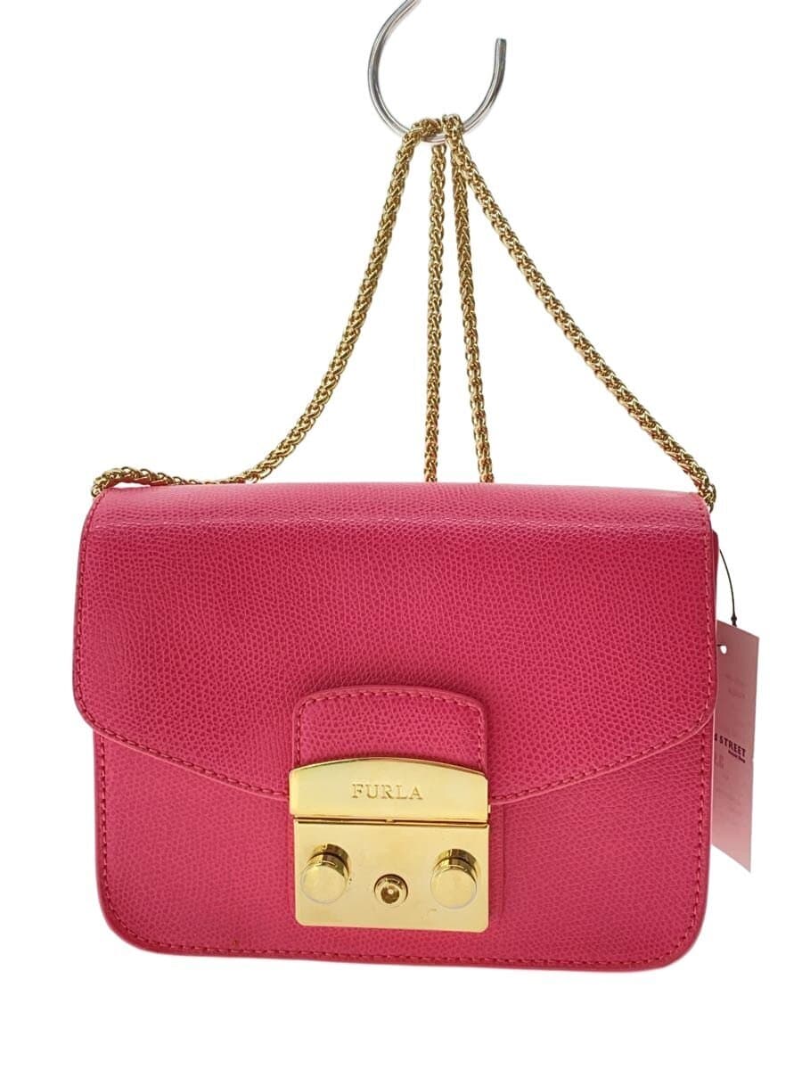 FURLA Metro Police Chain Shoulder Bag Leather Pink