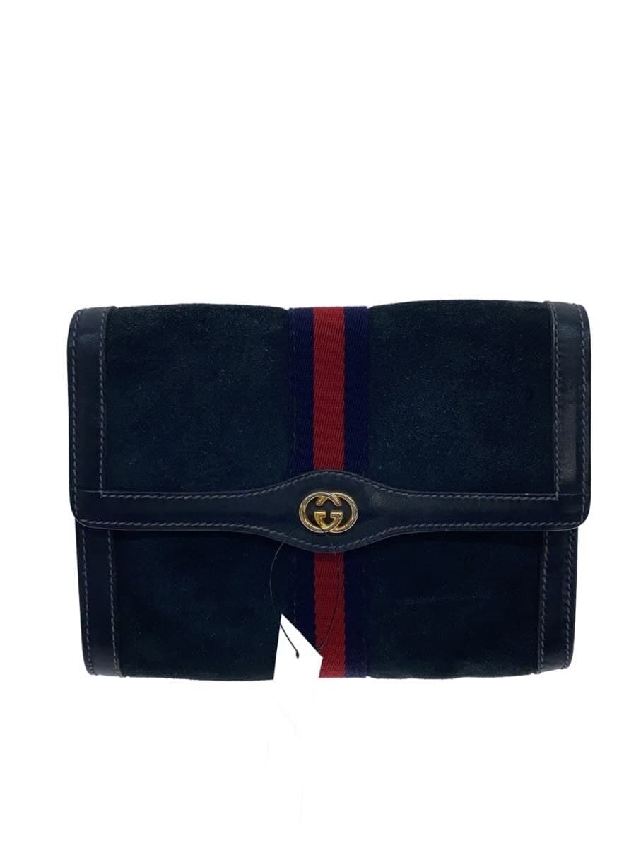 GUCCI Clutch Bag Sherry Line Suede BLK Solid