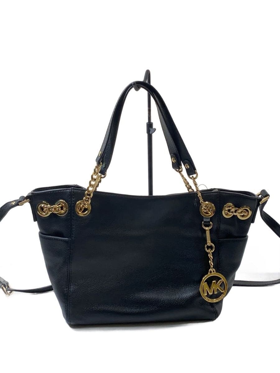 MICHAEL KORS Shoulder Bag Leather BLK Plain Black 2WAY
