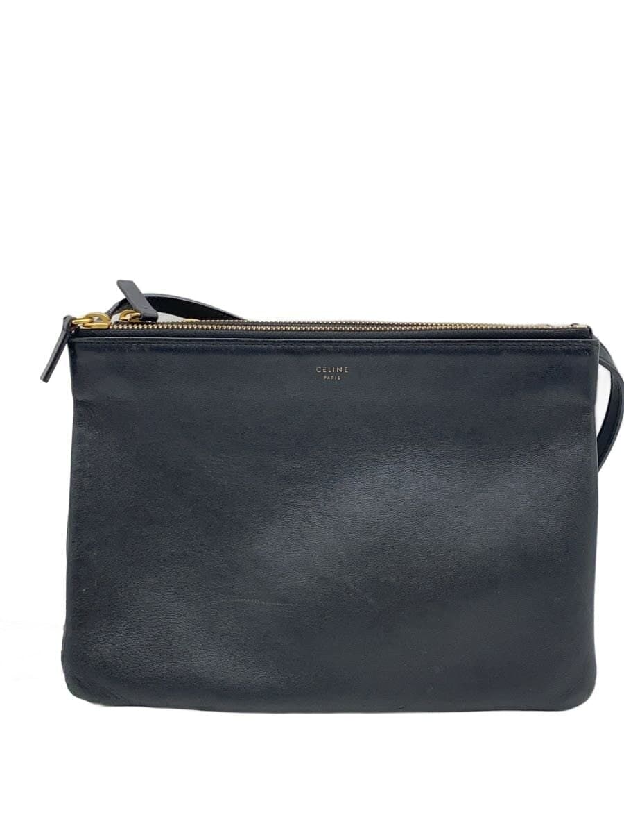 CELINE Shoulder Bag Leather BLK Trio