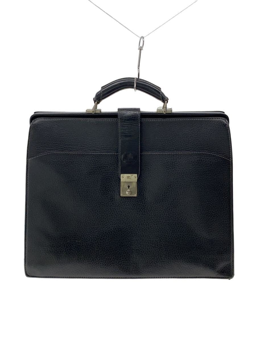 BURBERRYS Doctor Bag Leather BLK Solid A4 Self-standing with Key Inside Tear Corner Wear