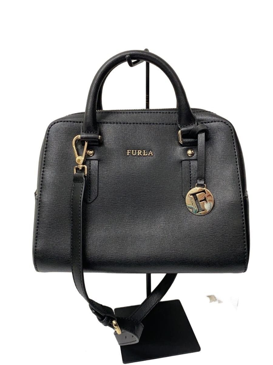 FURLA shoulder bag leather BLK solid color