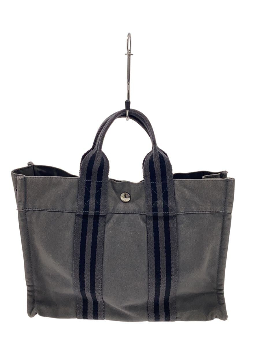 HERMES Tote Bag Canvas GRY Corner Scuff Hole