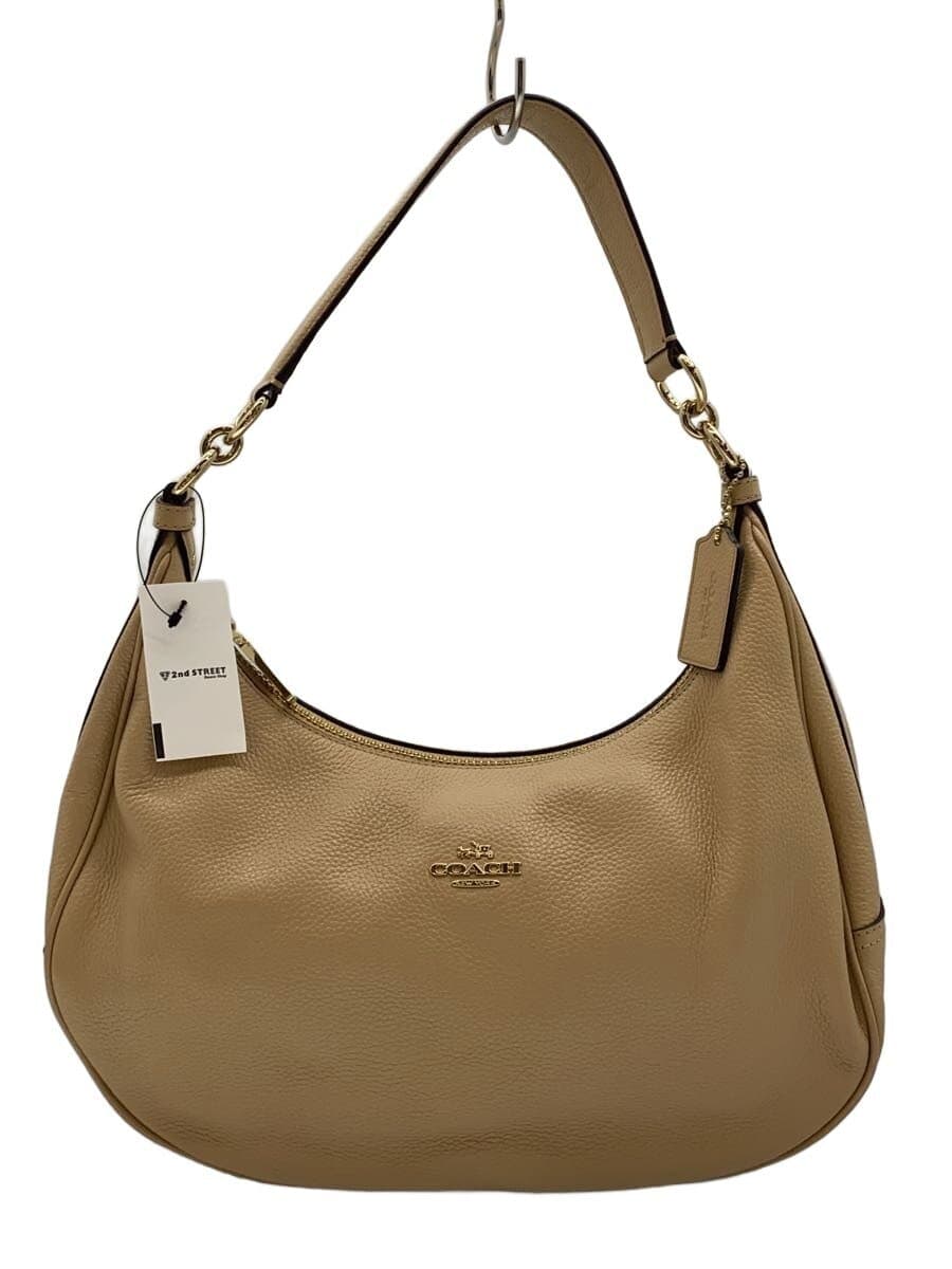 COACH shoulder bag leather beige plain