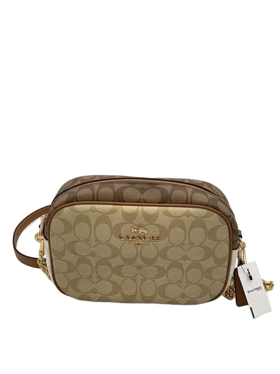 COACH Jamie Camera Bag Signature Shoulder Bag Leather BEG All Over Pattern CA172