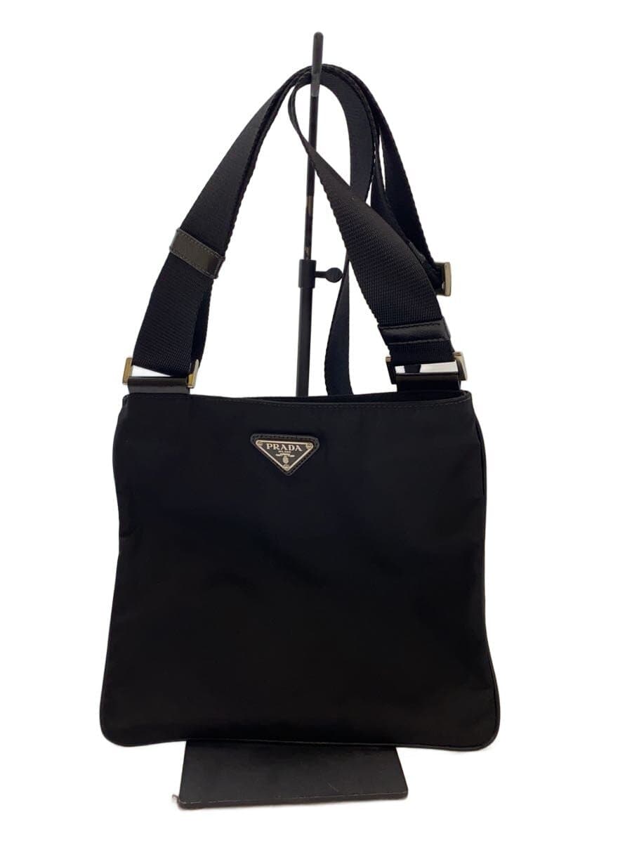 PRADATESSUTO+SAFFIANO Triangle Logo Square Shoulder Bag Nylon Black VA0779