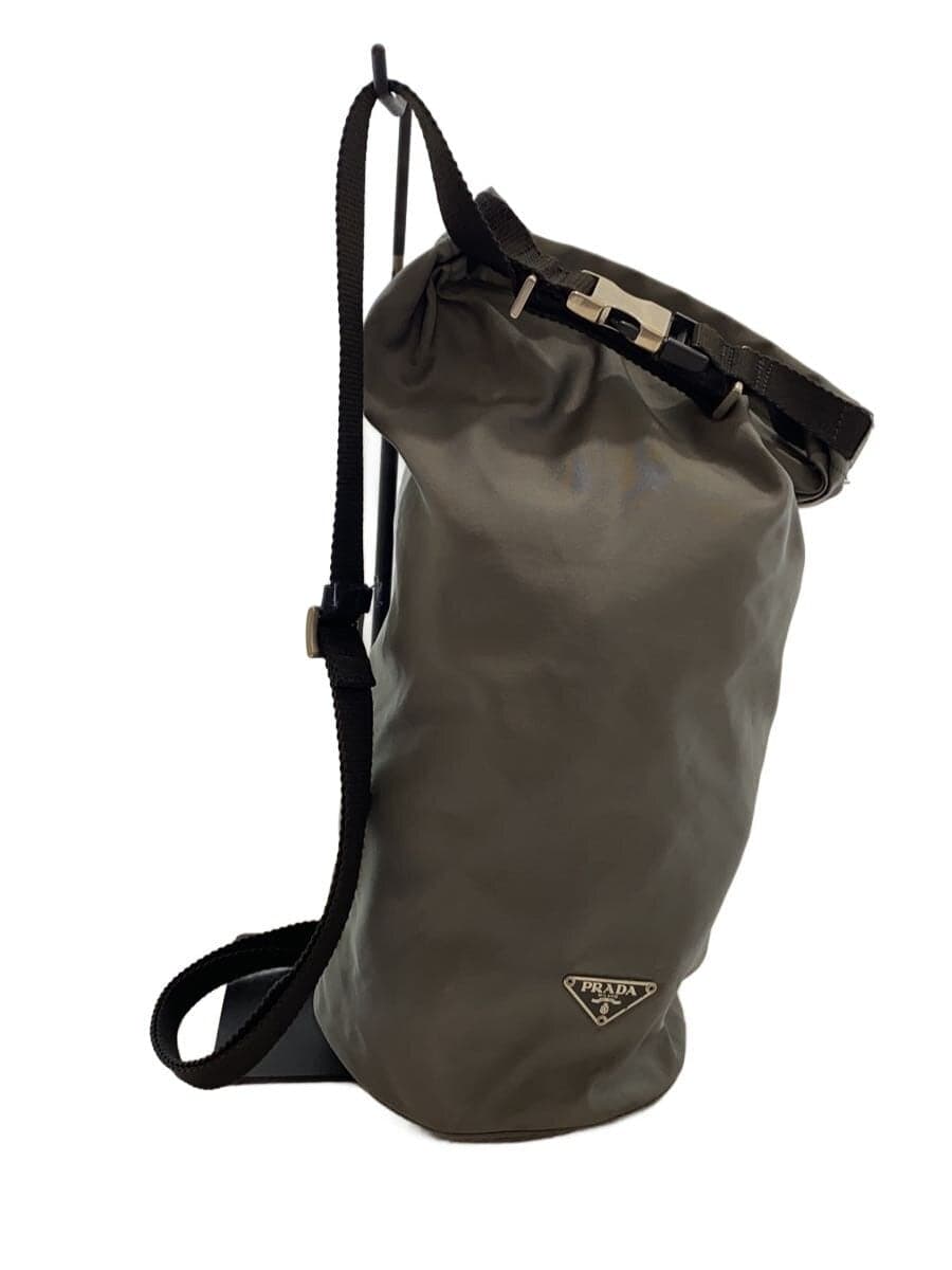PRADA Bon Sack Triangle Logo Drum Shape Shoulder Bag Nylon Khaki