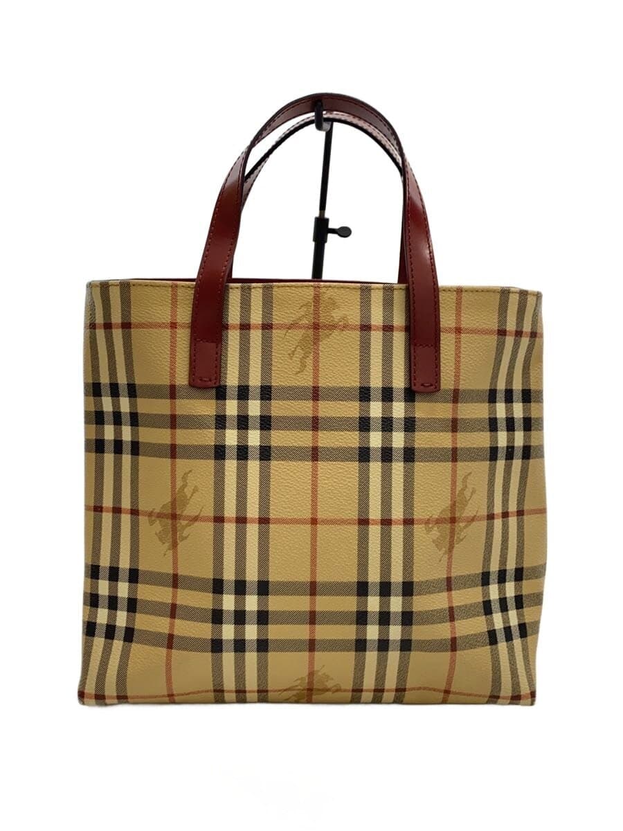 BURBERRY LONDON Shadow Horse Nova Check Tote Bag PVC Beige Bordeaux Check T-02-1