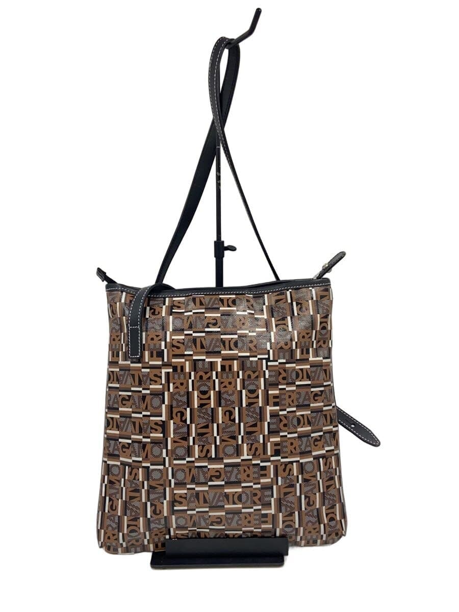 Salvatore Ferragamo Shoulder Bag PVC Brown All-over Print