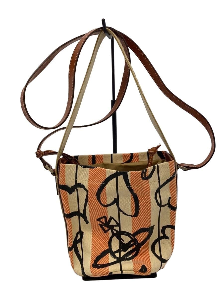Vivienne Westwood SCRIBBLE HEARTS_Shoulder Bag Canvas CRM Stripe 129169 D52E