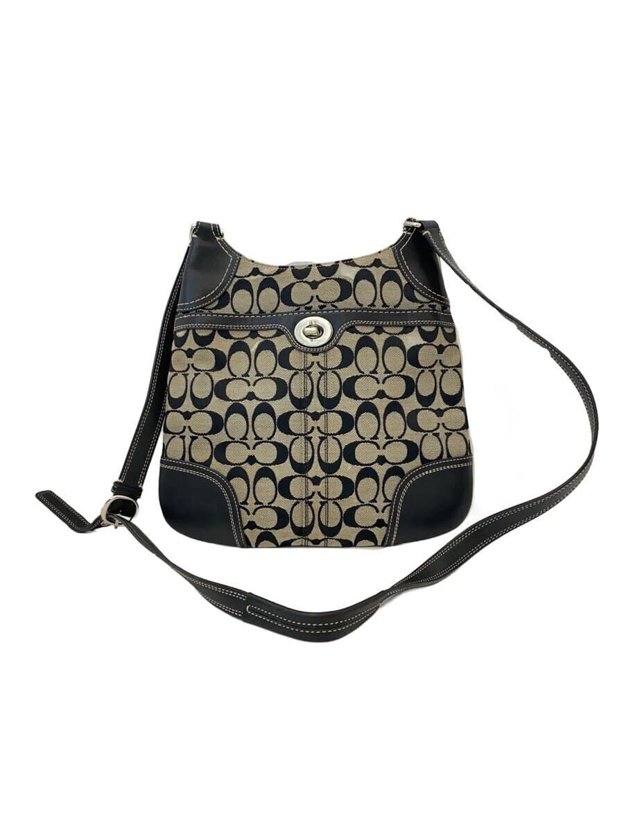 COACH Hamptons Hippy _Signature_Gray Canvas BEG All Over Pattern