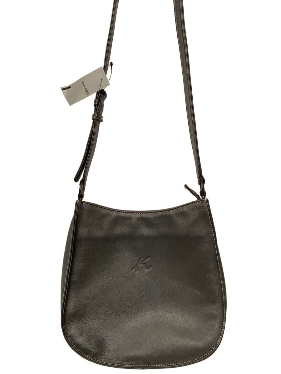 Kitamura Logo Embossed Shoulder Bag Leather BLK Solid