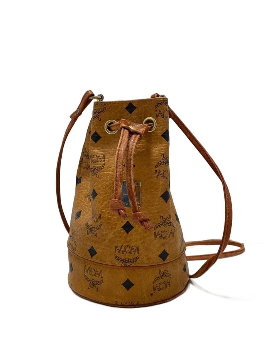 MCM Drawstring Shoulder Bag OLD Bag Leather Camel All Over Pattern MCM