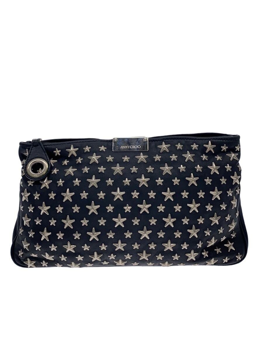 JIMMY CHOO Star Studs Clutch Bag Leather BLK