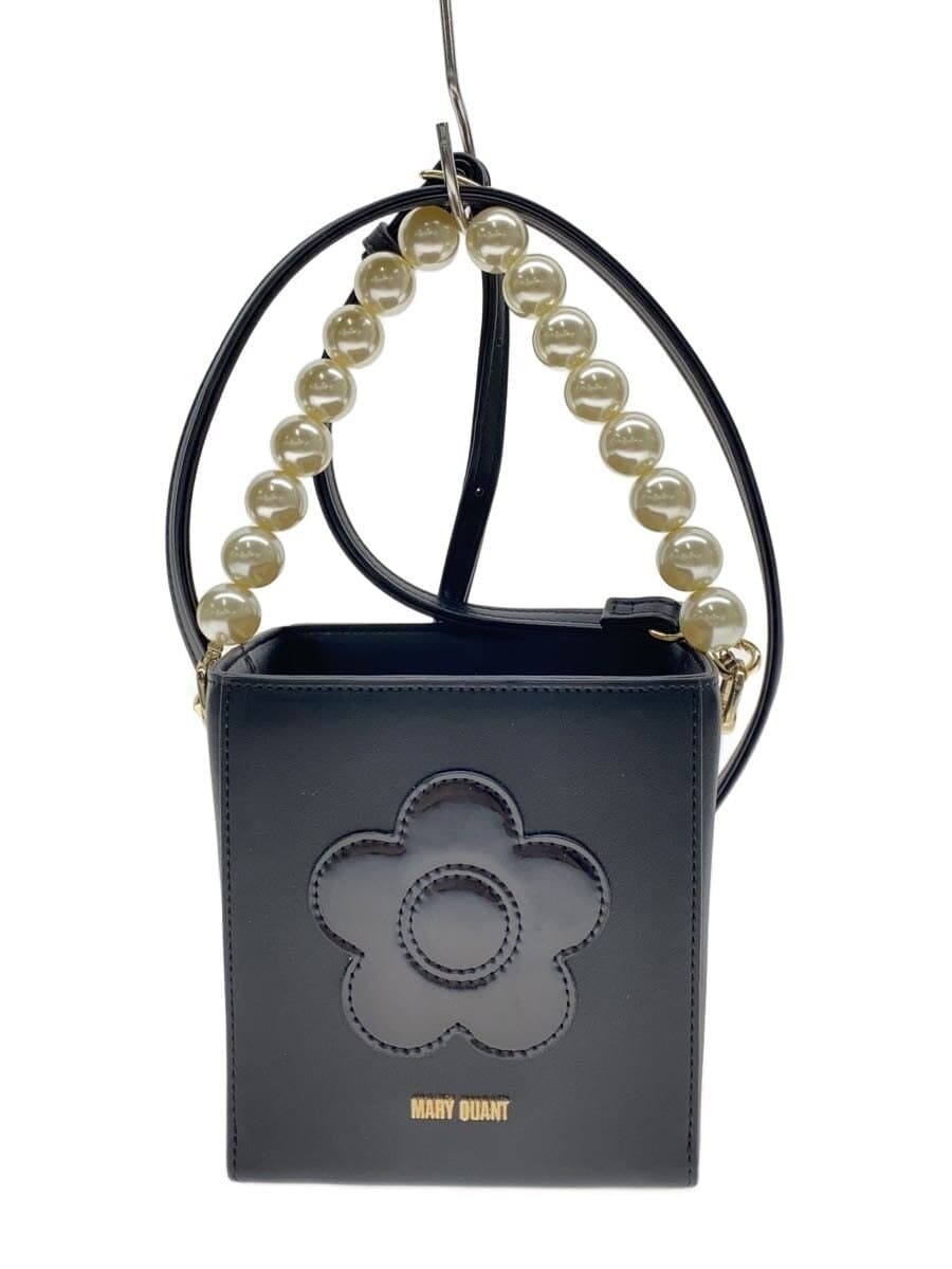 MARY QUANT Shoulder Bag Leather Black Floral Pattern