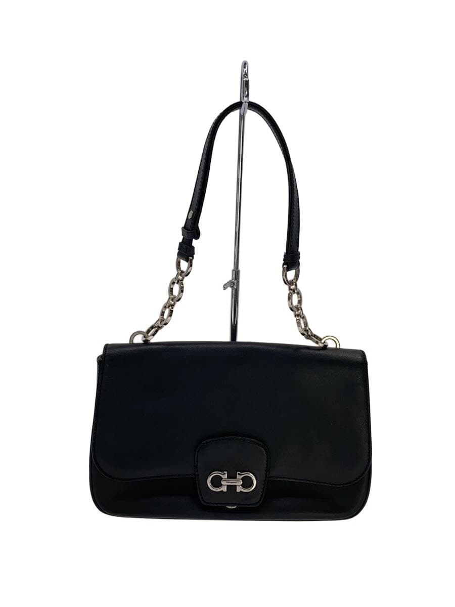 Salvatore Ferragamo Gancini Chain Shoulder Handbag Leather BLK
