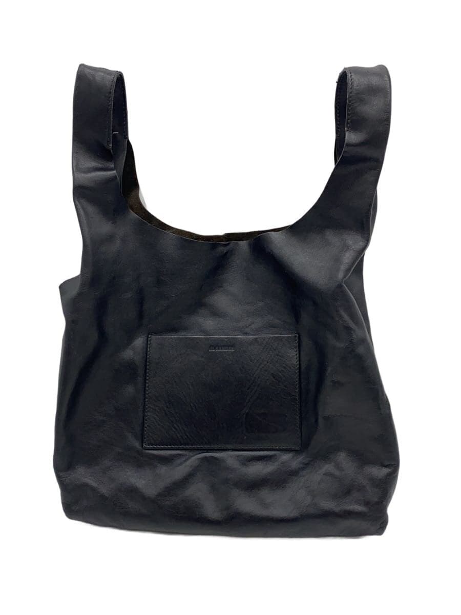 JIL SANDER Tote Bag Leather Black Solid Color