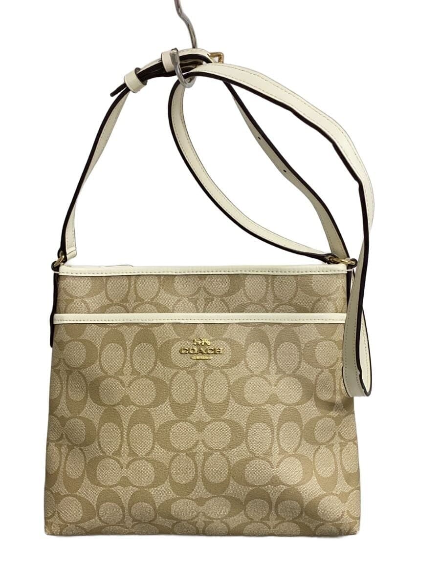 COACH Shoulder Bag Signature White Leather PVC BEG Allover Pattern F29210