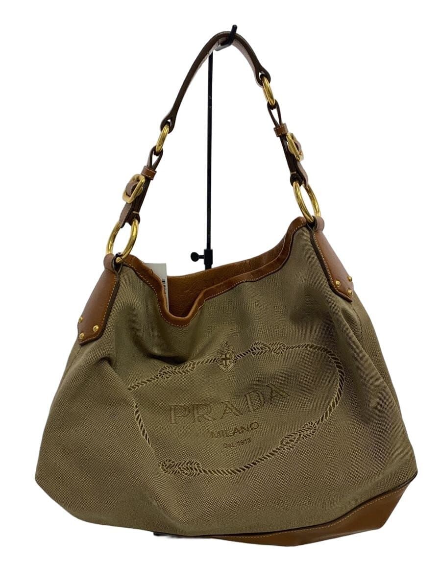 PRADA Logo Jacquard Shoulder Bag Nylon BRW