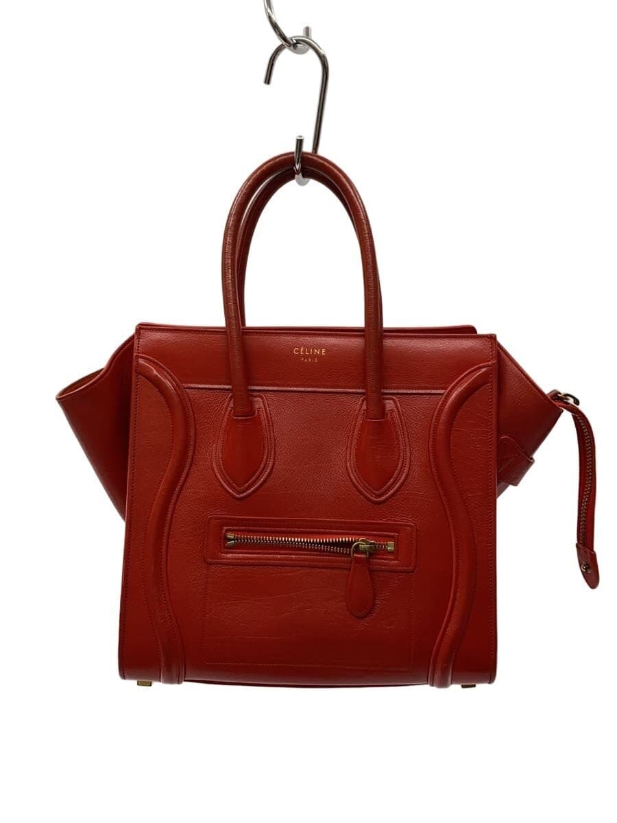 CELINE Handbag Leather RED Luggage Micro With Wear