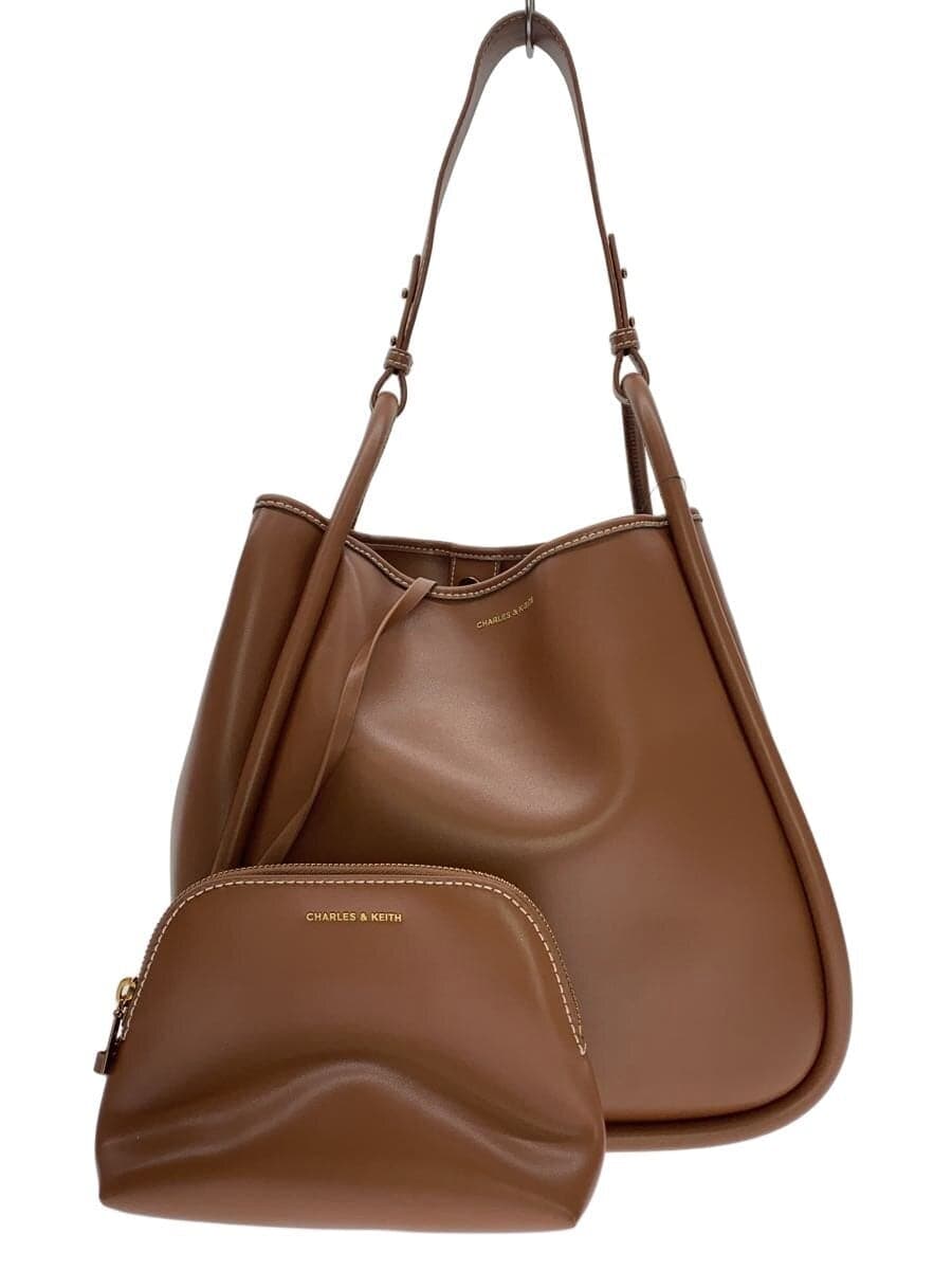 CHARLES&KEITH Layla Tubular Slouch Tote Bag Leather BRW Solid Color