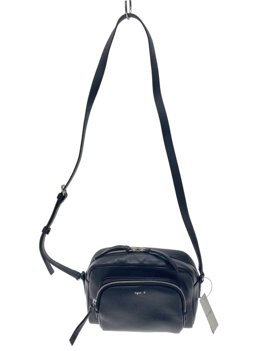 agnes b. Angele Shoulder Bag Cow Leather BLK Solid Color NS14E-02