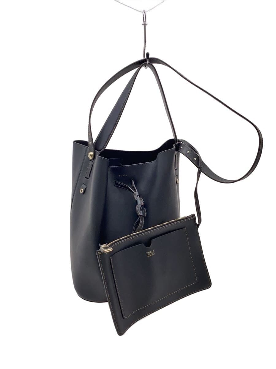 FURLA Shoulder Bag BLK Pouch Bucket Bag Tote 2-Way