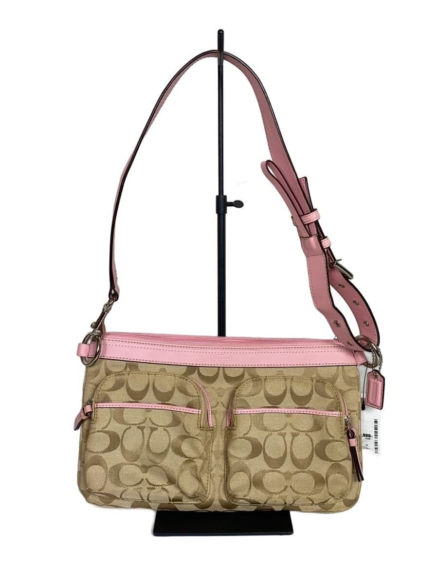 COACH Shoulder Bag Canvas BEG All Over Pattern