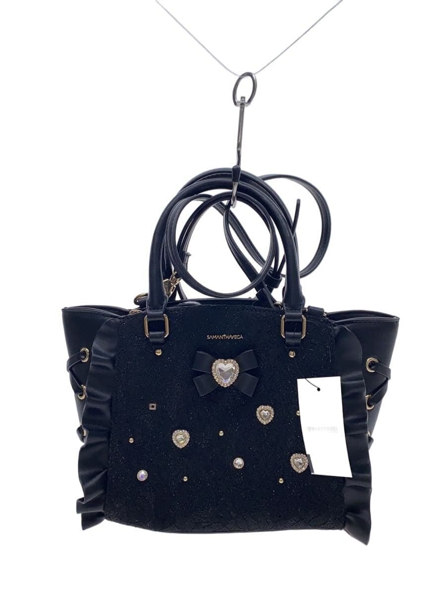Samantha Vega Side-Lace-Up Ribbon Embellished Handbag Leather Black