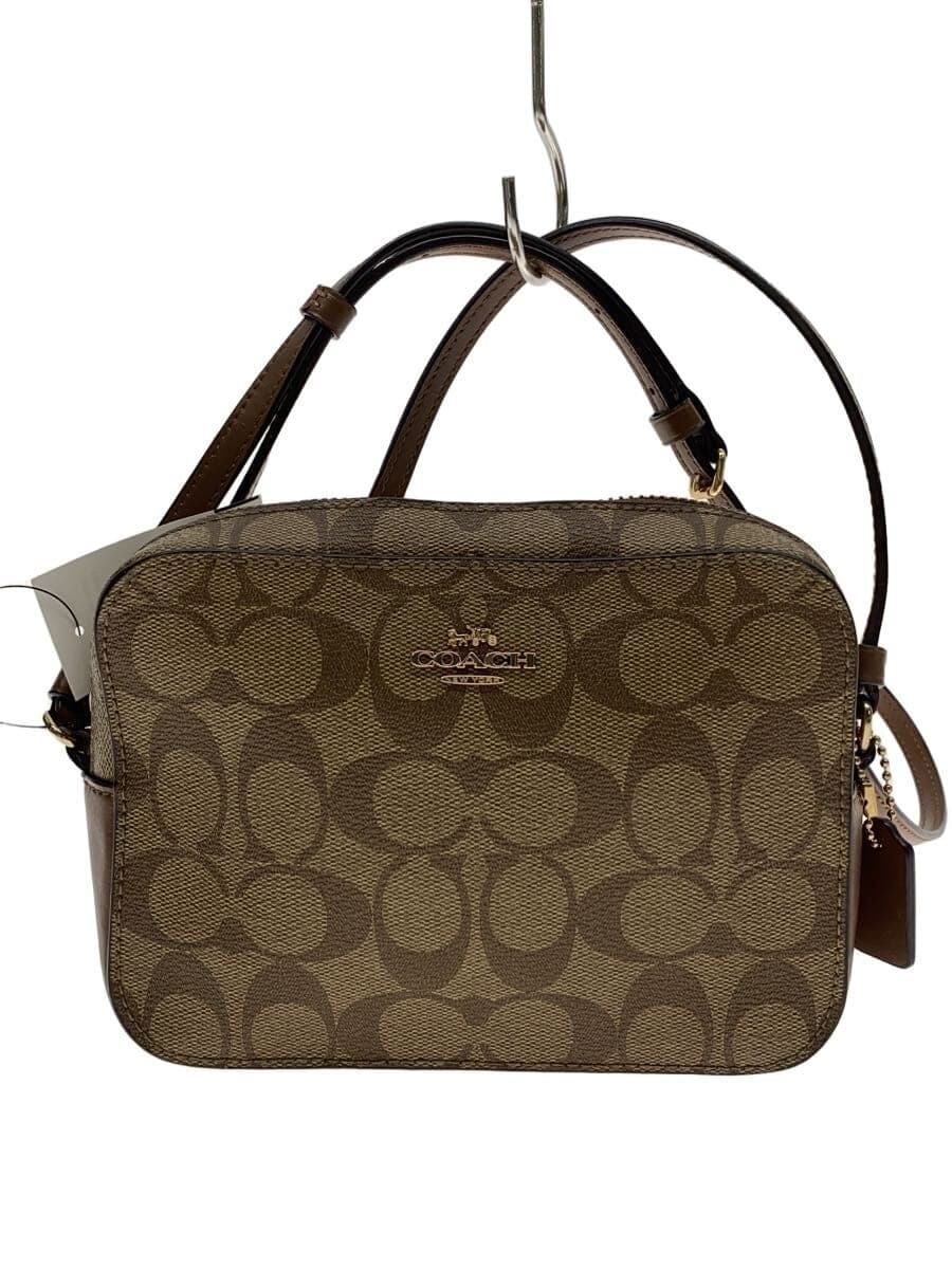 COACH Mini Camera Bag Signature Brown Leather Polyester BRW Allover Pattern