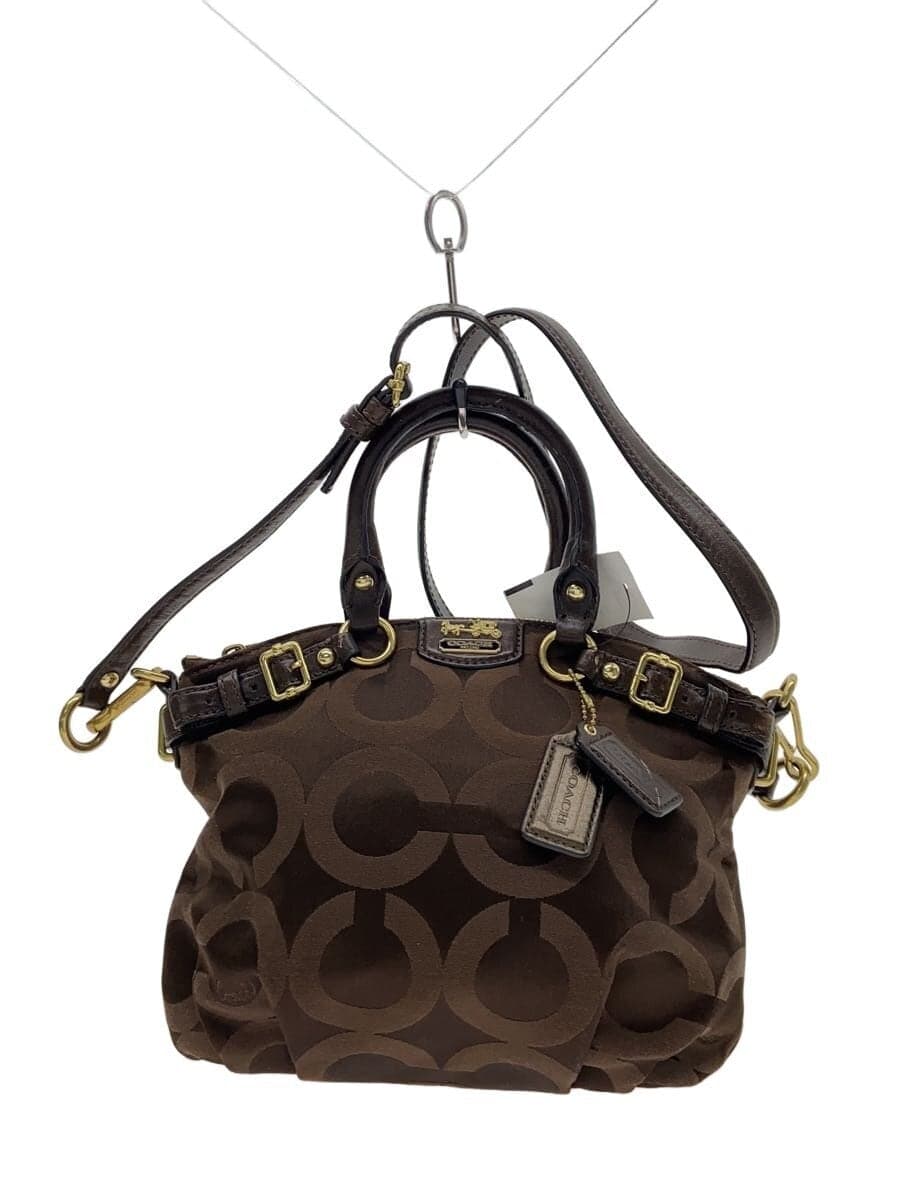 COACH Handbag Madison Op Art Dark Brown Leather Canvas BRW Allover Pattern 18651