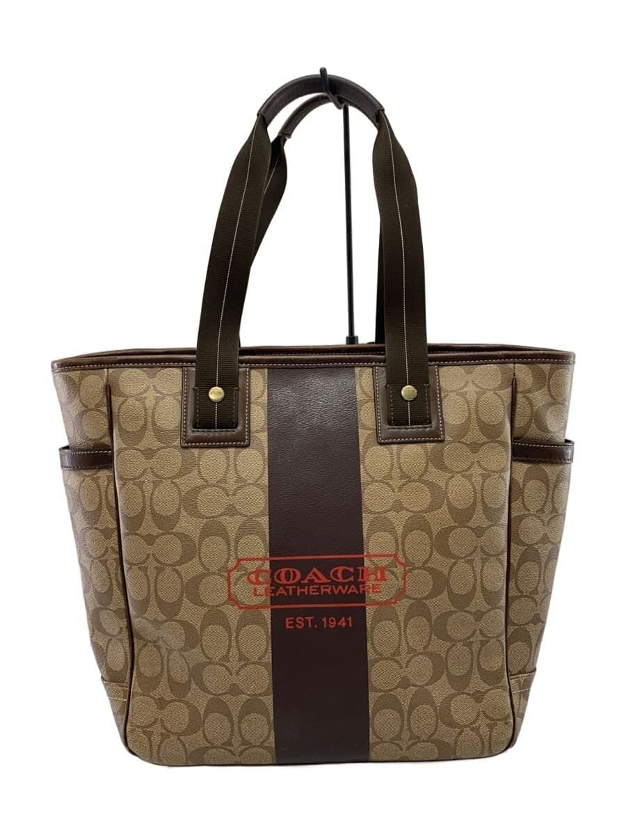COACH Handbag PVC BRW All-over Print F70074 Heritage Stripe Slight scuffing on