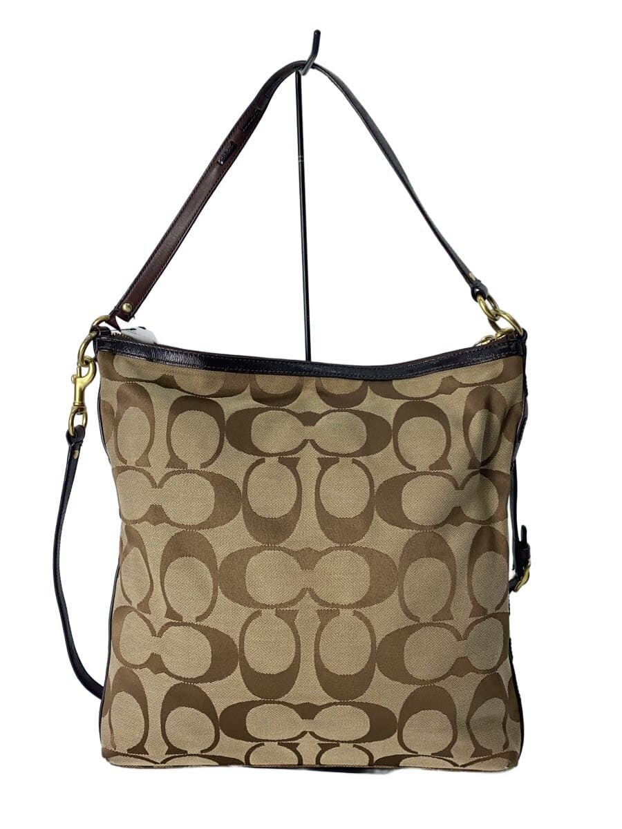 COACH Striped Large Shoulder Bag_Signature_Beige -- BRW All-Over Print F13007