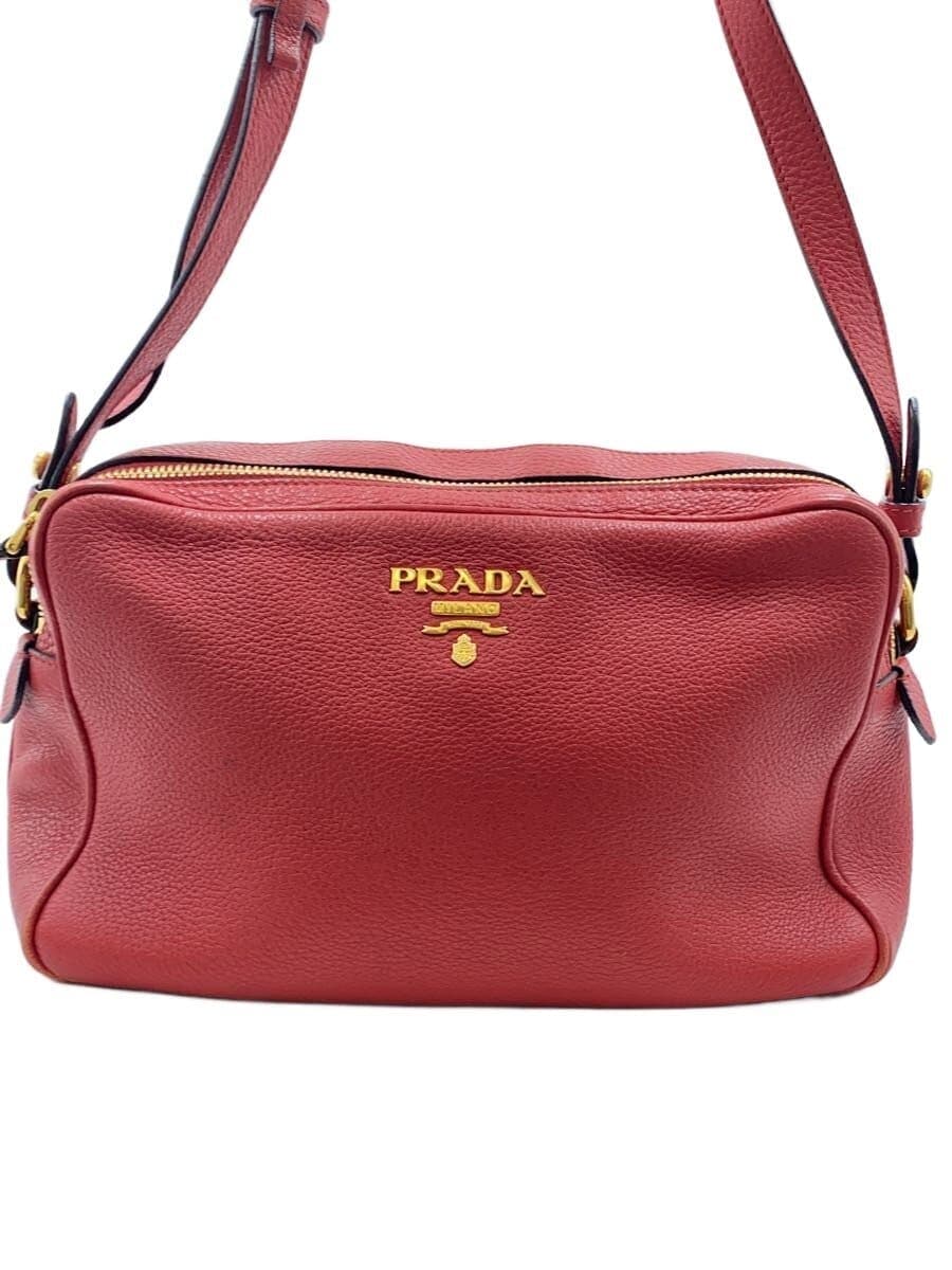 PRADA Shoulder Bag Leather RED Solid 1BH079