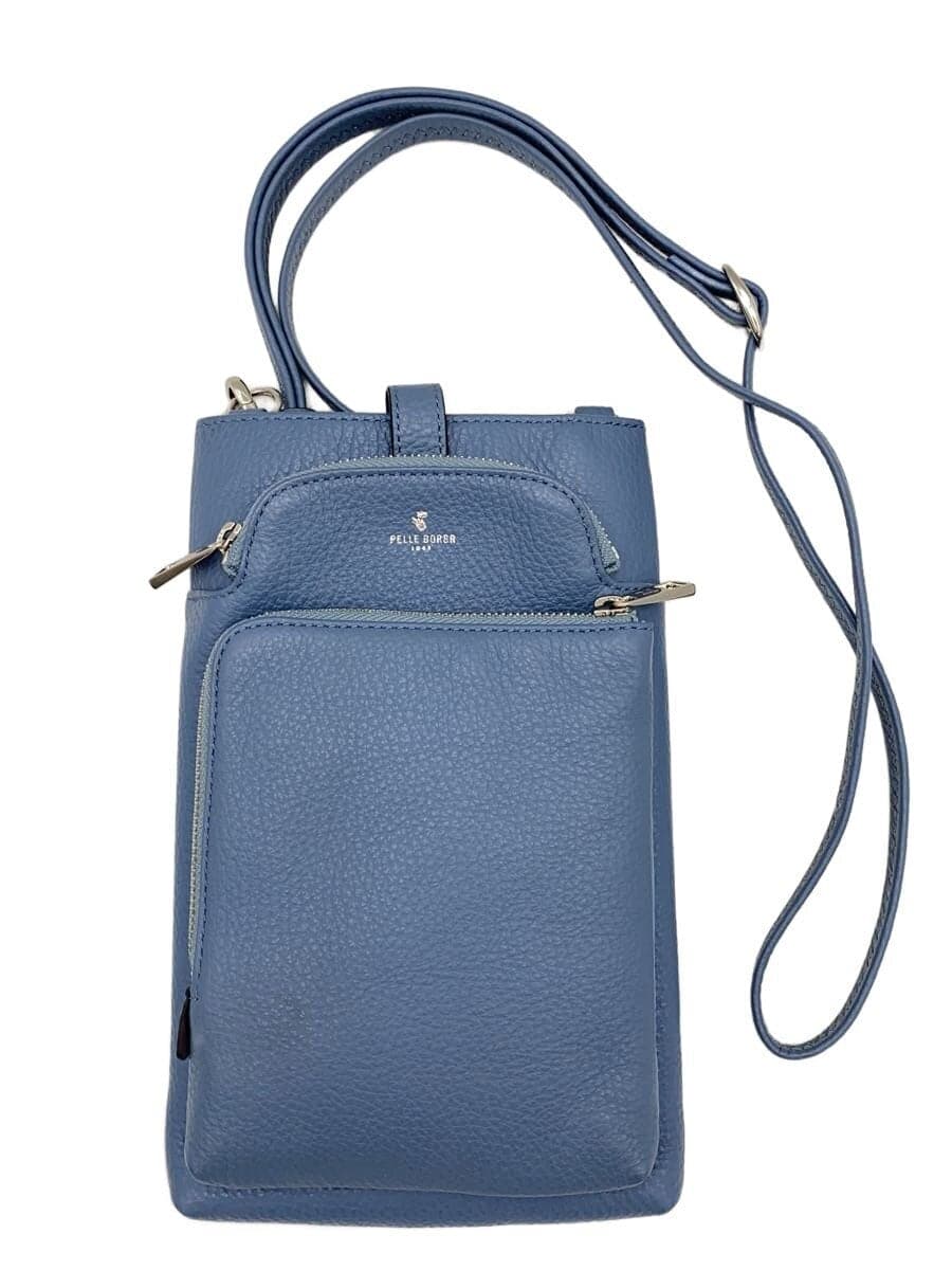 PELLE BORSA Slim Pochette Shoulder Bag Leather Blue