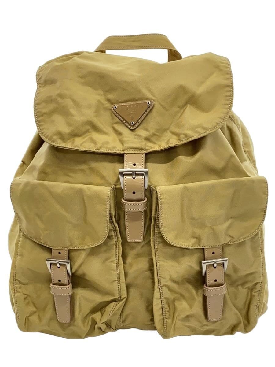 PRADA Backpack Nylon BEG Solid Color b6677