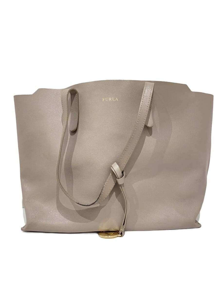 FURLA Tote Bag Leather GRY Wrinkle