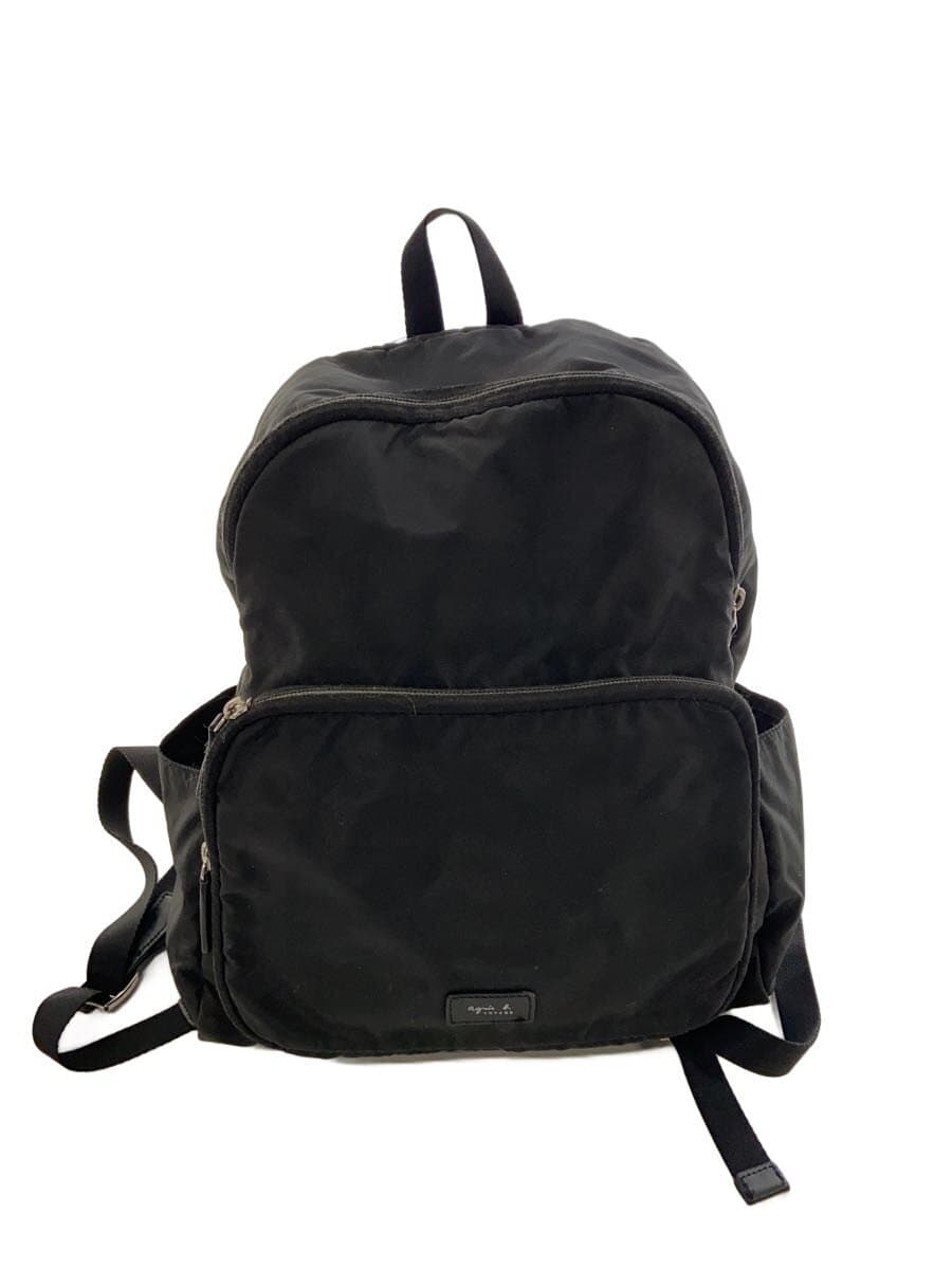 agnes b. backpack nylon black plain logo belt
