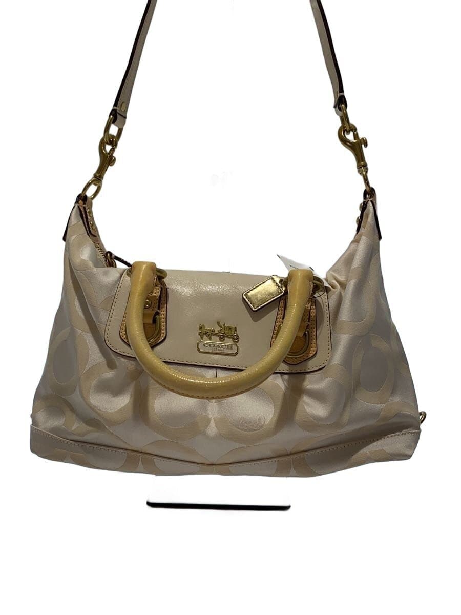 COACH Shoulder Bag Op Art Canvas WHT