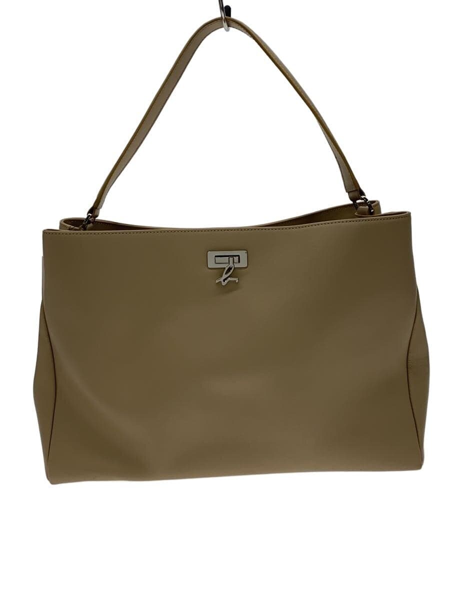 agnes b. Shoulder Bag Leather BEG Solid Color