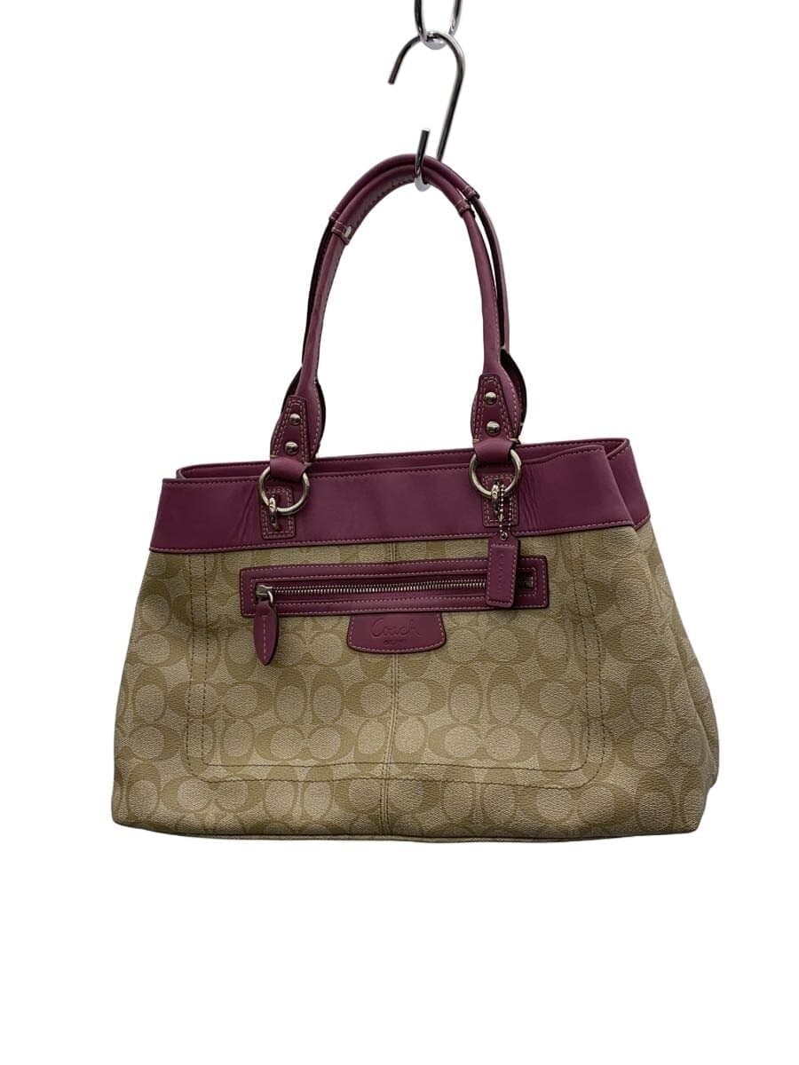 COACH Tote Bag_Signature_Purple Leather PVC BEG All Over Pattern