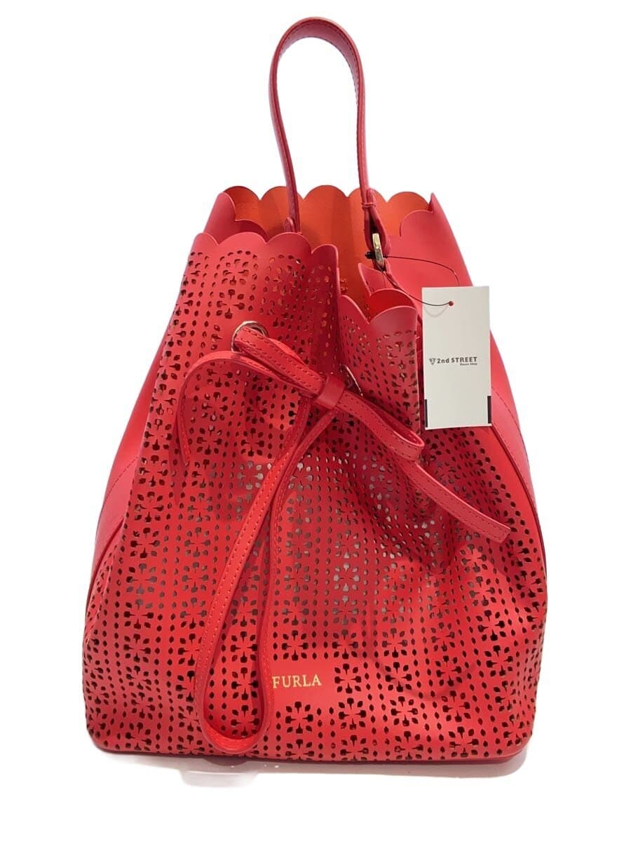 FURLA Costanza Drawstring type Shoulder bag Leather RED Floral pattern 1025340