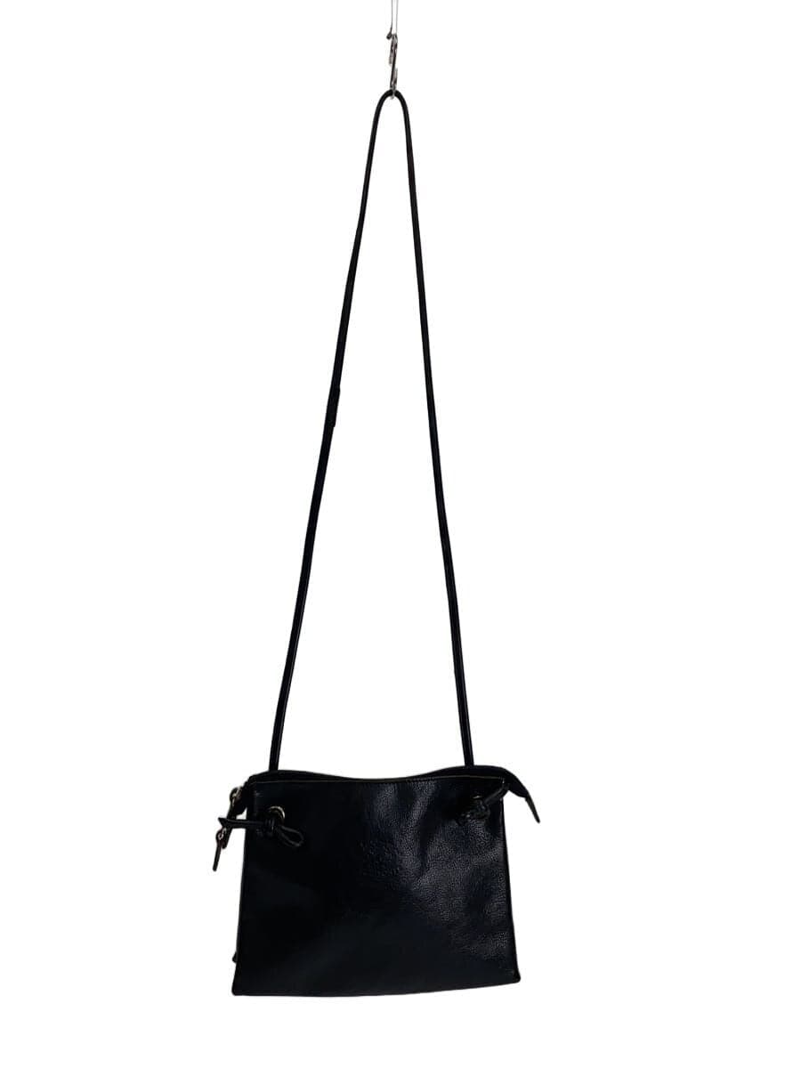 IL BISONTE Shoulder Bag Leather Black Zipper with fabric tear