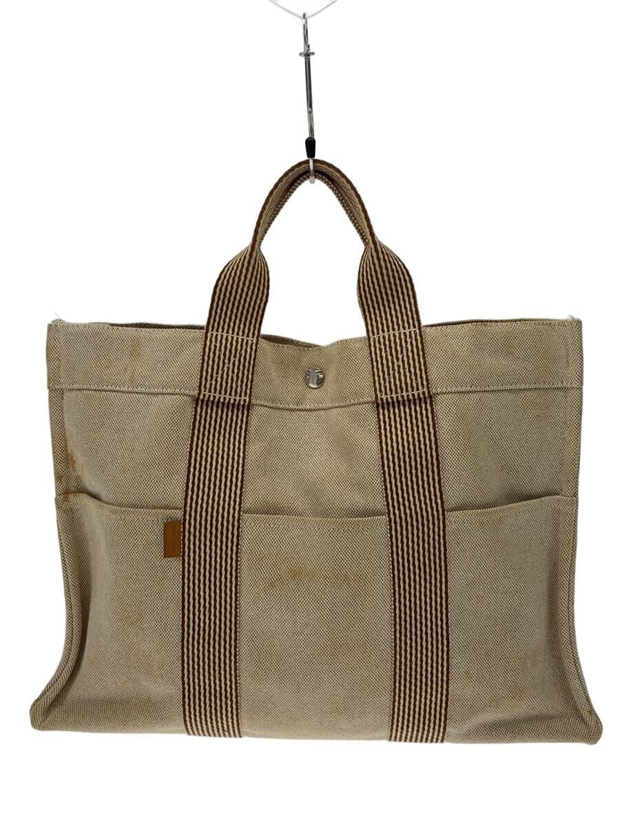 HERMES Tote Bag Canvas BEG Solid